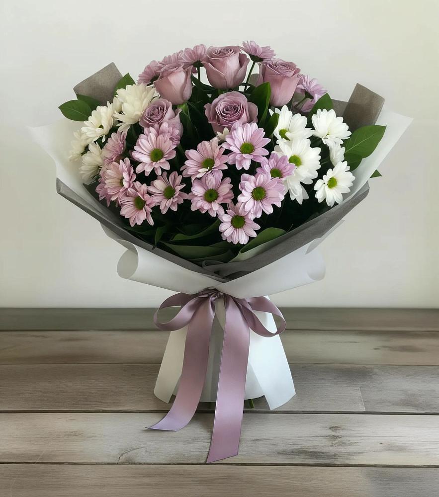 Букет цветов из: Хризантемы и Розы в Вахонино