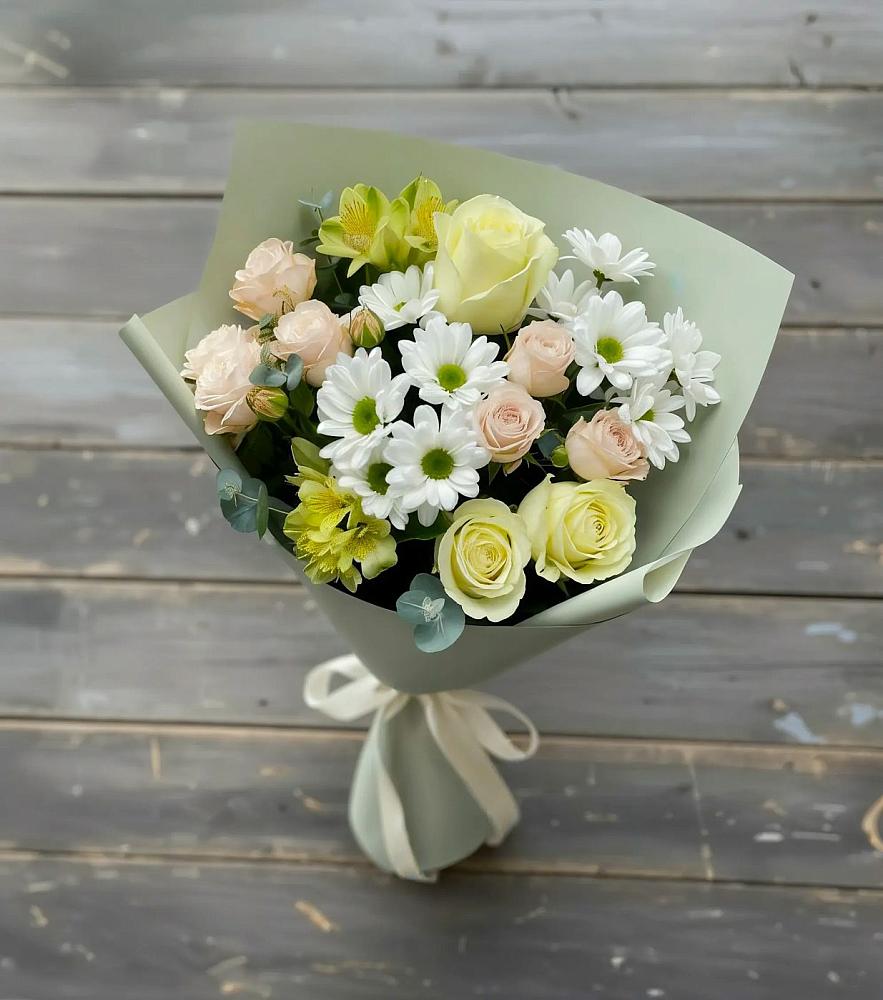 Букет цветов из: Альстромерии, Розы и Хризантемы в Вахонино