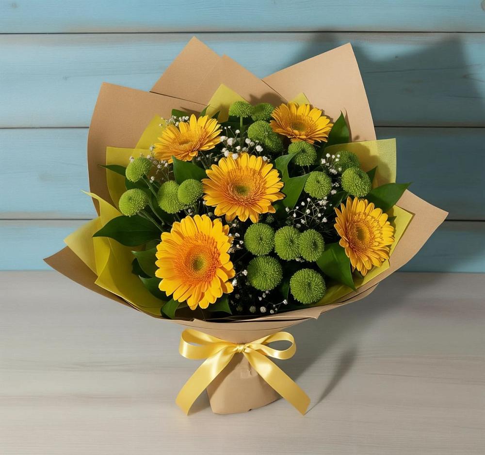 Букет цветов из: Герберы и Хризантемы в Вахонино
