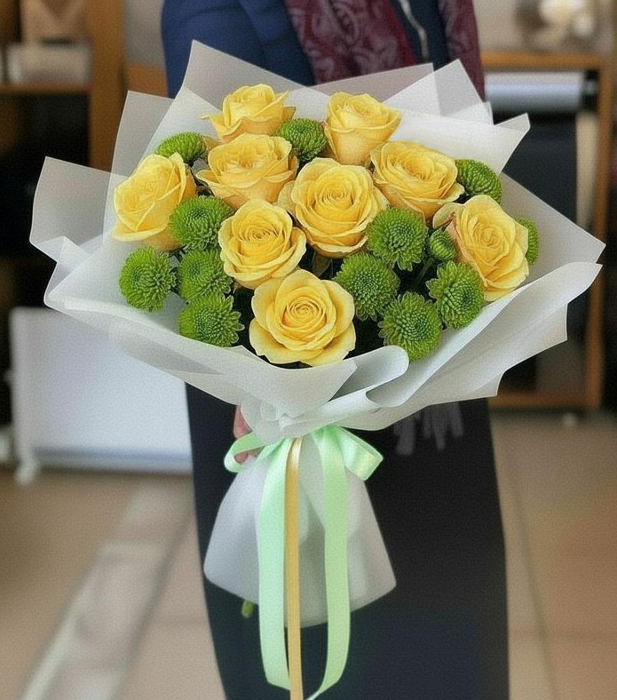 Букет цветов из: Хризантемы и Розы в Вахонино