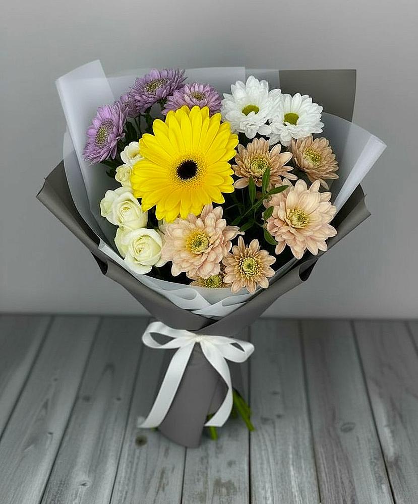 Букет цветов из: Розы, Герберы и Хризантемы в Вахонино