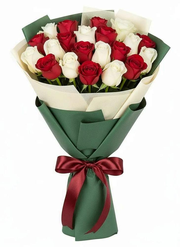 Букет Микс из красных и белых роз в Вахонино