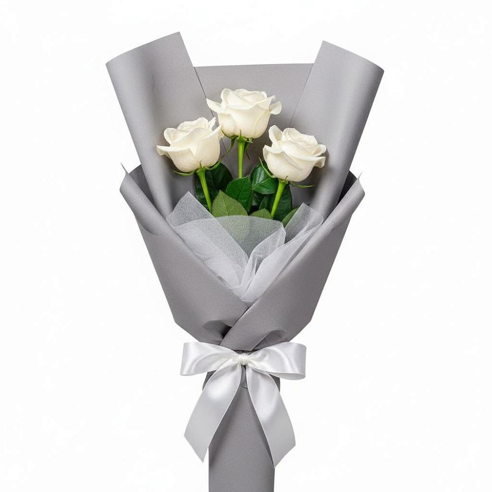Букет 3 белые розы в Вахонино