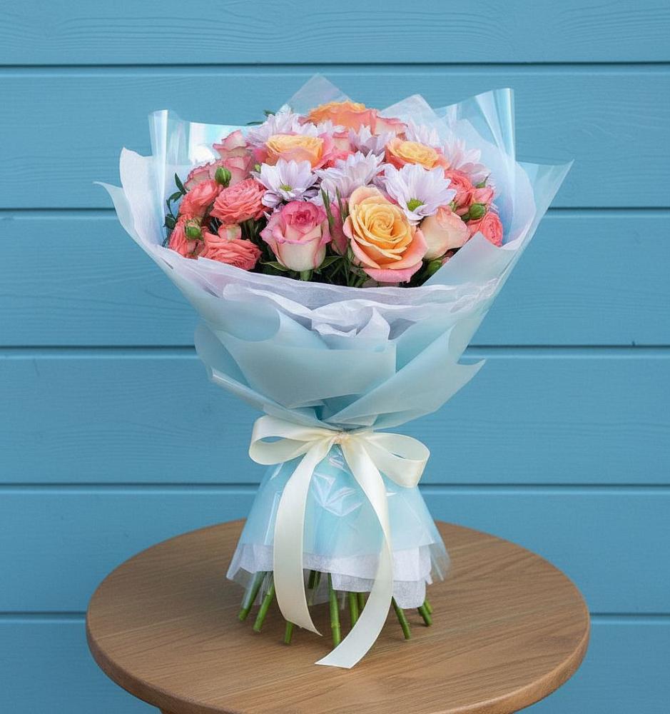 Букет цветов из: Хризантемы и Розы в Вахонино