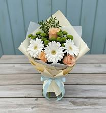 Букет цветов из:  Герберы, Розы и Хризантемы в Вахонино