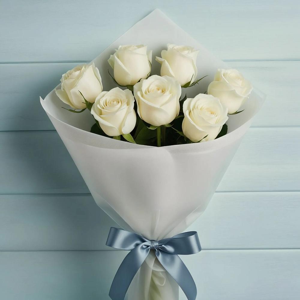 Букет 7 Белых роз Эдлесс Лав в Вахонино