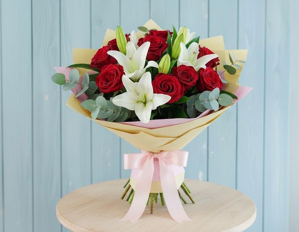 Букет цветов из: Лилии и Розы в Вахонино